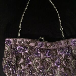 Purple Beaded Floral Clutch